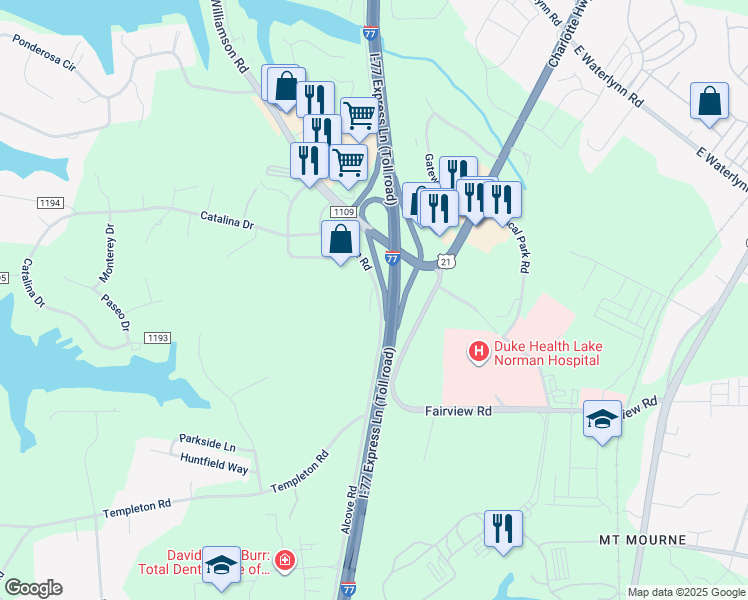 map of restaurants, bars, coffee shops, grocery stores, and more near in Mooresville