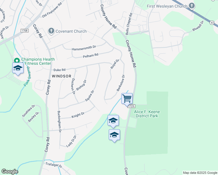 map of restaurants, bars, coffee shops, grocery stores, and more near 2717 Royal Drive in Winterville