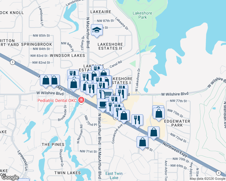 map of restaurants, bars, coffee shops, grocery stores, and more near 7904 Duane Drive in Oklahoma City