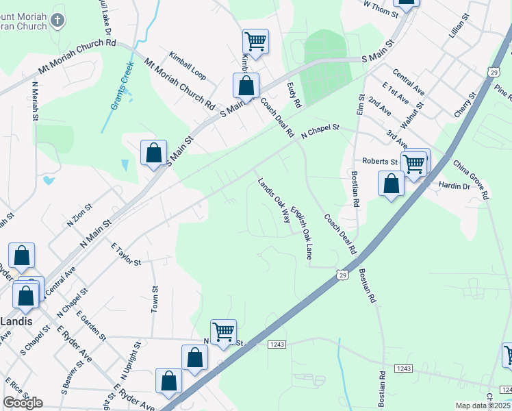 map of restaurants, bars, coffee shops, grocery stores, and more near 1721 Sawtooth Court in Landis
