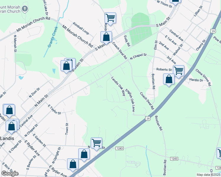 map of restaurants, bars, coffee shops, grocery stores, and more near 1721 Sawtooth Court in Landis