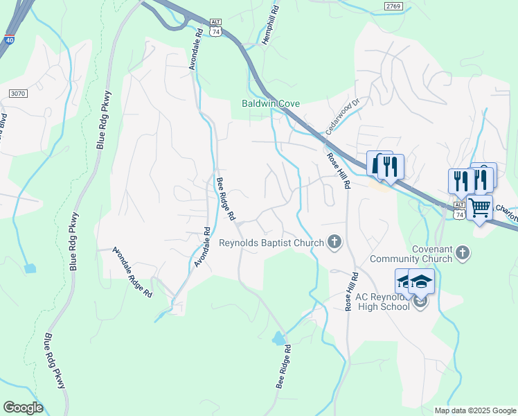 map of restaurants, bars, coffee shops, grocery stores, and more near 85 Laurel Creek Drive in Asheville