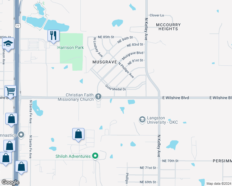 map of restaurants, bars, coffee shops, grocery stores, and more near 604 Northeast Katherine Place in Oklahoma City