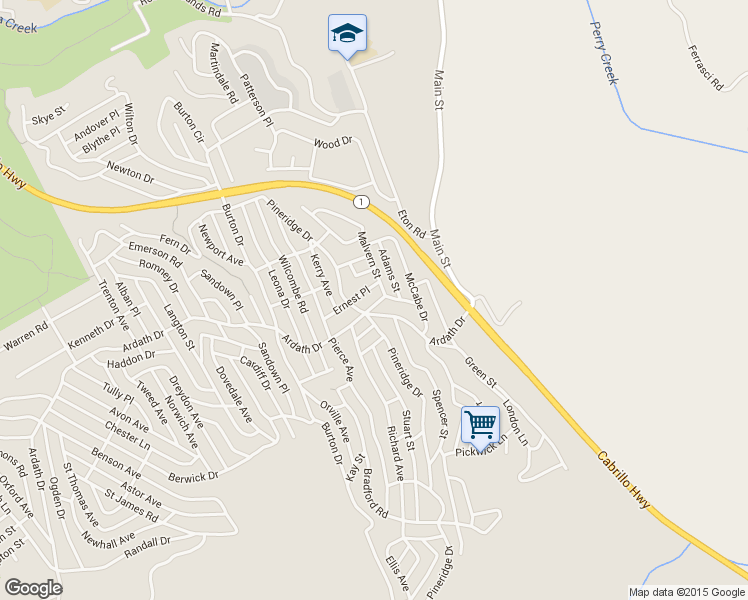 map of restaurants, bars, coffee shops, grocery stores, and more near 2911 Mills Street in Cambria