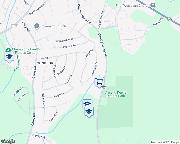 map of restaurants, bars, coffee shops, grocery stores, and more near 2717 Royal Drive in Winterville
