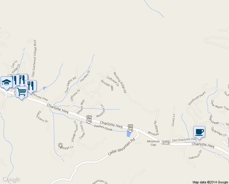 map of restaurants, bars, coffee shops, grocery stores, and more near 130 Boulder Way in Asheville