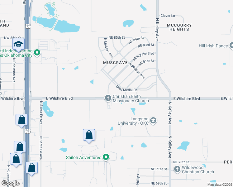 map of restaurants, bars, coffee shops, grocery stores, and more near 613 East Wilshire Boulevard in Oklahoma City