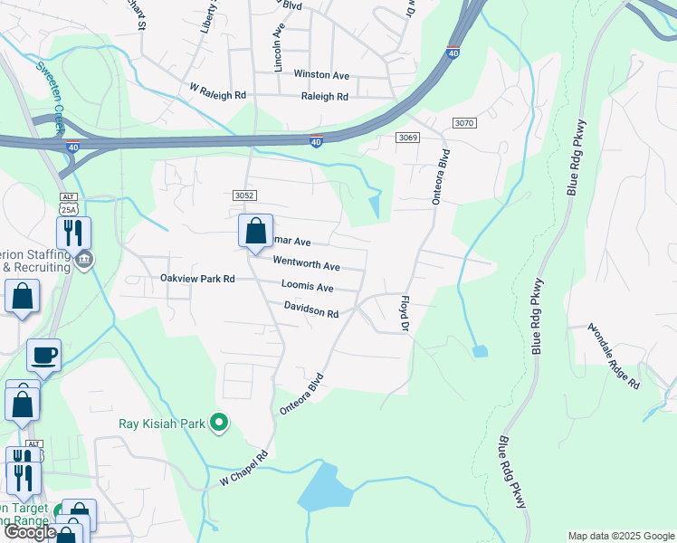 map of restaurants, bars, coffee shops, grocery stores, and more near 29 Wentworth Avenue in Asheville
