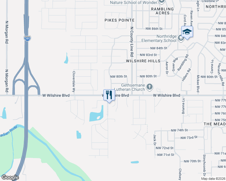map of restaurants, bars, coffee shops, grocery stores, and more near 9040 Northwest 79th Terrace in Yukon