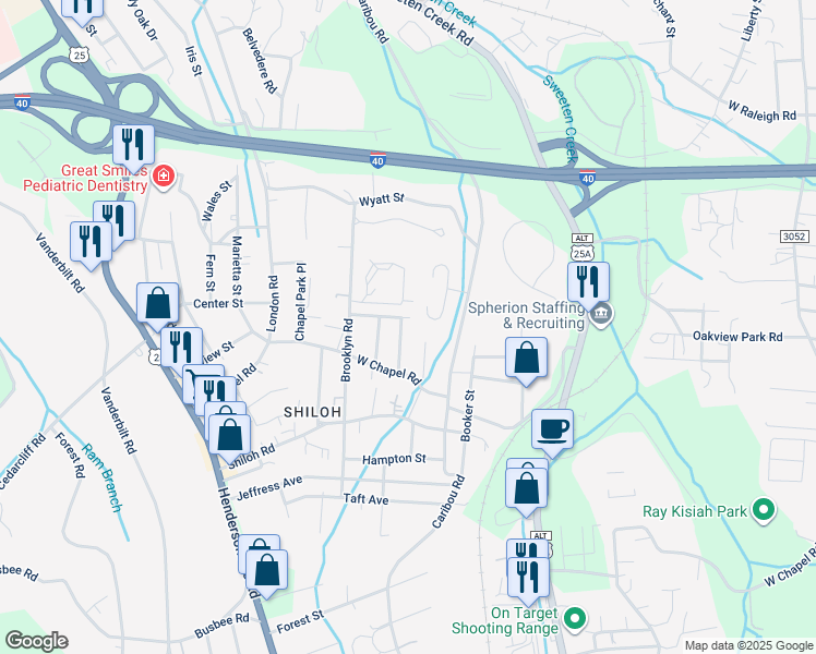 map of restaurants, bars, coffee shops, grocery stores, and more near 13 West Chapel Circle in Asheville