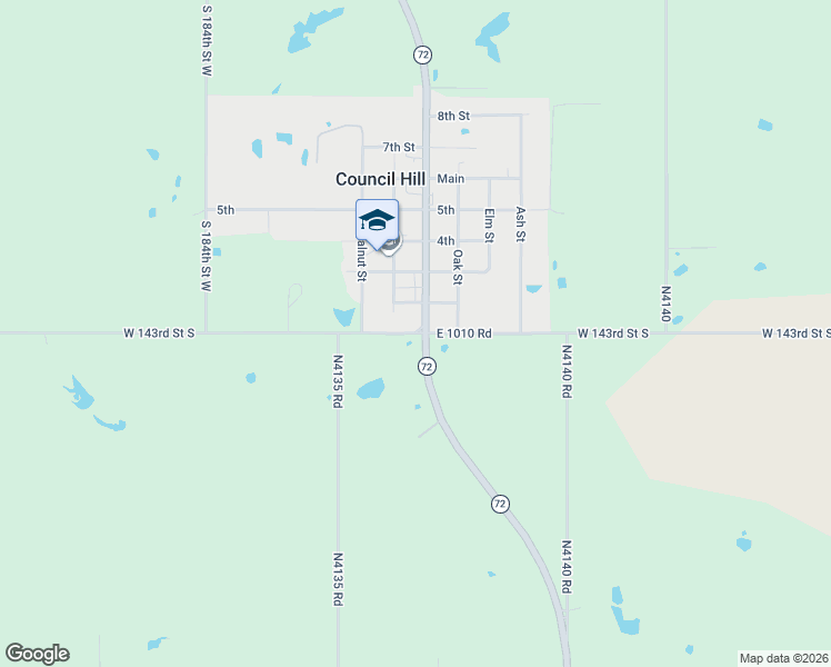 map of restaurants, bars, coffee shops, grocery stores, and more near E1010 Road in Oktaha
