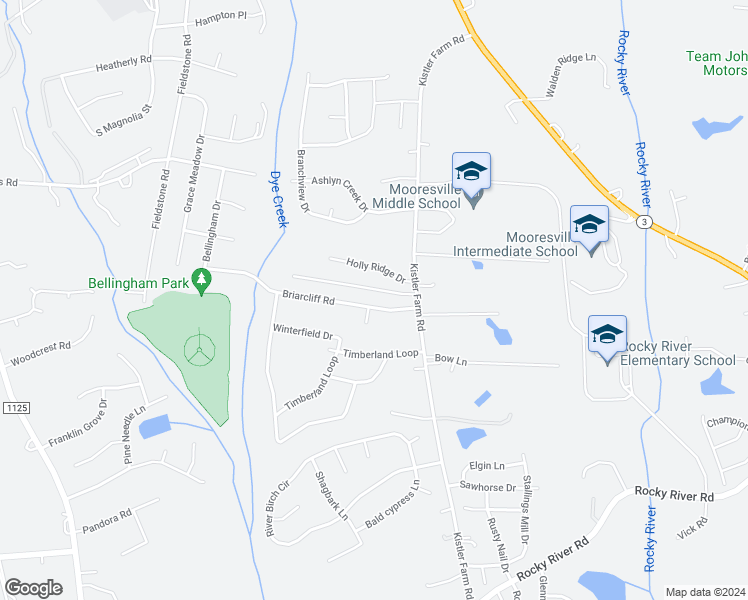 map of restaurants, bars, coffee shops, grocery stores, and more near 1072 Briarcliff Road in Mooresville