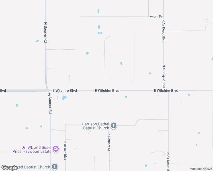 map of restaurants, bars, coffee shops, grocery stores, and more near 6301 East Wilshire Boulevard in Oklahoma City