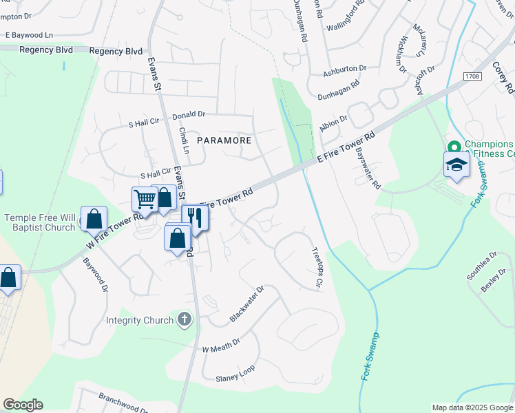 map of restaurants, bars, coffee shops, grocery stores, and more near in Greenville