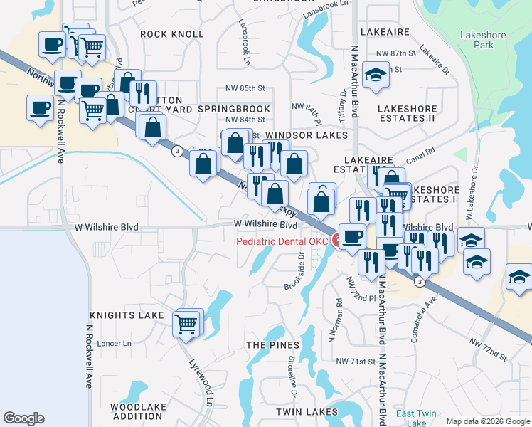 map of restaurants, bars, coffee shops, grocery stores, and more near 6210 Northwest Expressway in Oklahoma City