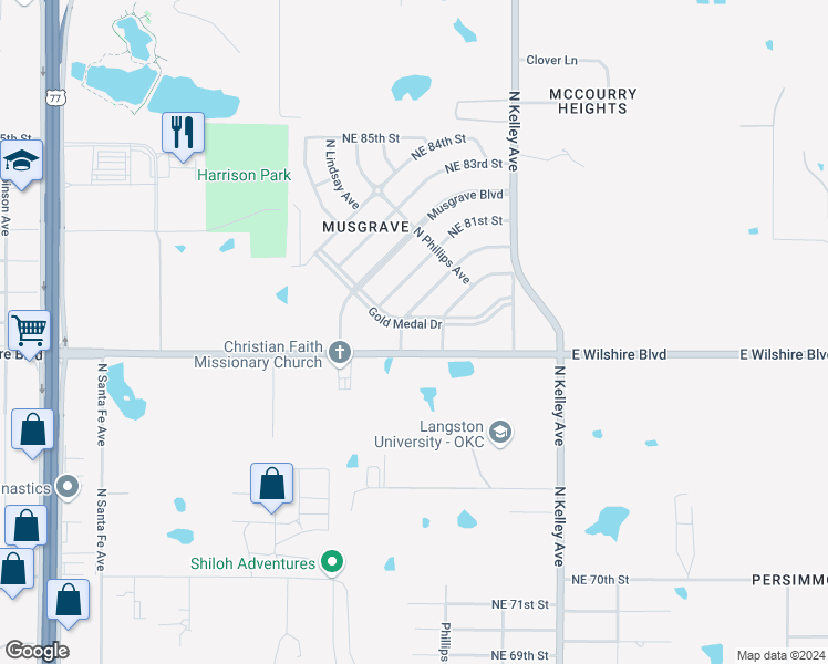 map of restaurants, bars, coffee shops, grocery stores, and more near 704 Gold Medal Drive in Oklahoma City