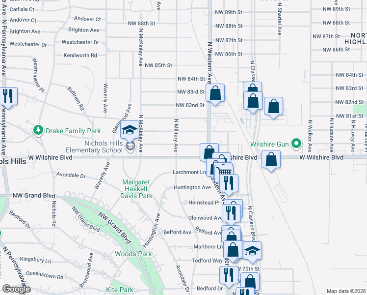 map of restaurants, bars, coffee shops, grocery stores, and more near 1146 Northwest 79th Street in Oklahoma City