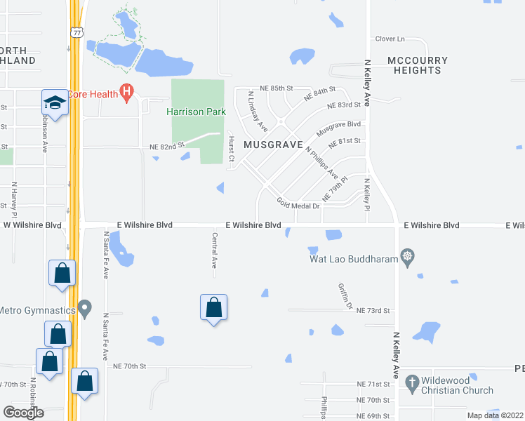 map of restaurants, bars, coffee shops, grocery stores, and more near 604 Musgrave Boulevard in Oklahoma City