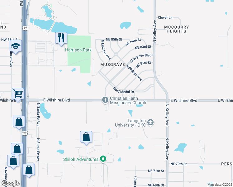 map of restaurants, bars, coffee shops, grocery stores, and more near 624 Gold Medal Drive in Oklahoma City