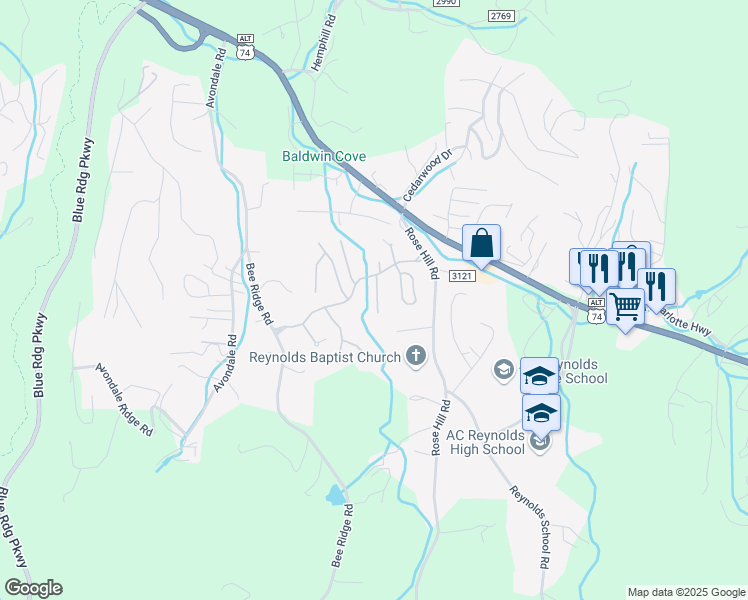 map of restaurants, bars, coffee shops, grocery stores, and more near 14 Timberlake Drive in Asheville