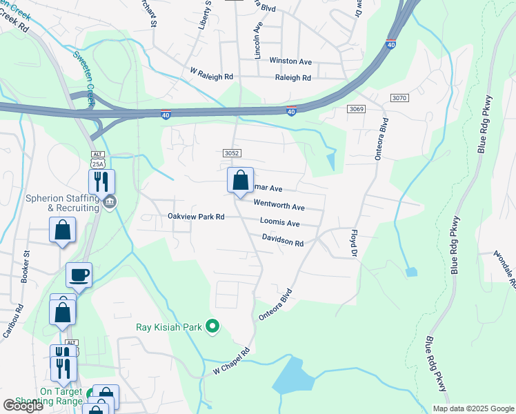 map of restaurants, bars, coffee shops, grocery stores, and more near 5 Wentworth Avenue in Asheville