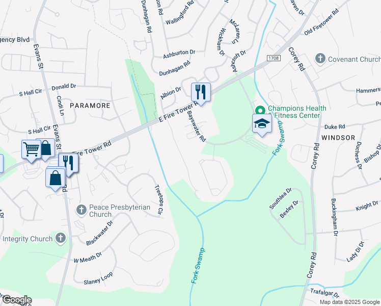 map of restaurants, bars, coffee shops, grocery stores, and more near 4239 Dudleys Grant Drive in Winterville