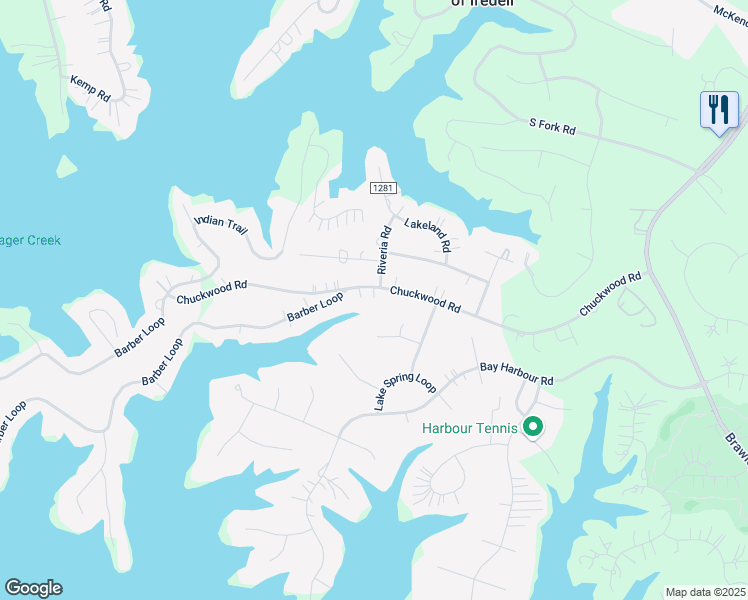 map of restaurants, bars, coffee shops, grocery stores, and more near Chuckwood Road in Mooresville