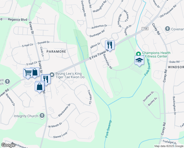 map of restaurants, bars, coffee shops, grocery stores, and more near 4182 Dudleys Grant Drive in Winterville