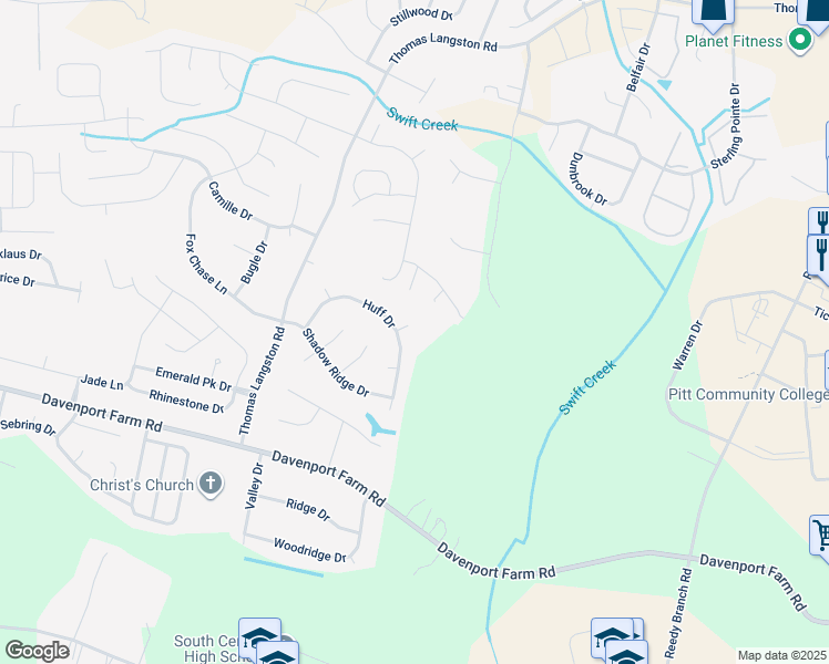 map of restaurants, bars, coffee shops, grocery stores, and more near 2005 Carey Court in Winterville