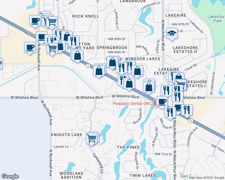 map of restaurants, bars, coffee shops, grocery stores, and more near 6400 Northwest Expressway in Oklahoma City