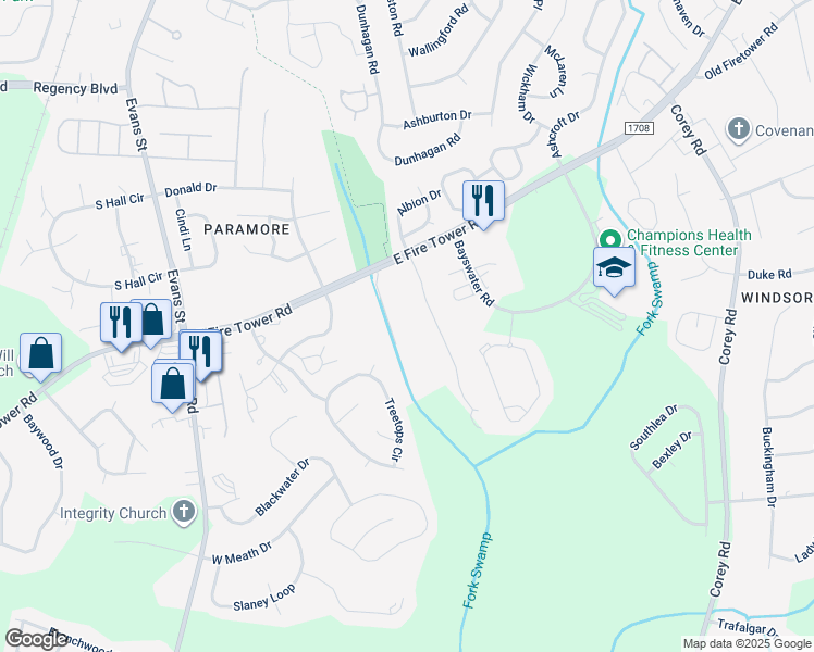 map of restaurants, bars, coffee shops, grocery stores, and more near 4172 Dudleys Grant Drive in Winterville