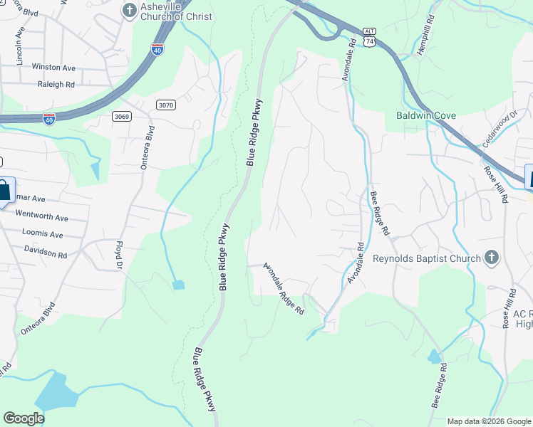 map of restaurants, bars, coffee shops, grocery stores, and more near 339 Ridge View Drive in Asheville