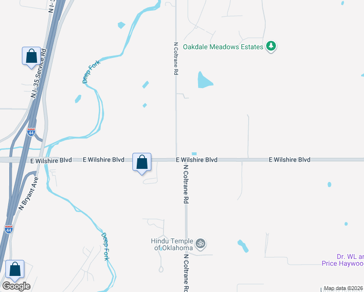 map of restaurants, bars, coffee shops, grocery stores, and more near 4301 East Wilshire Boulevard in Oklahoma City