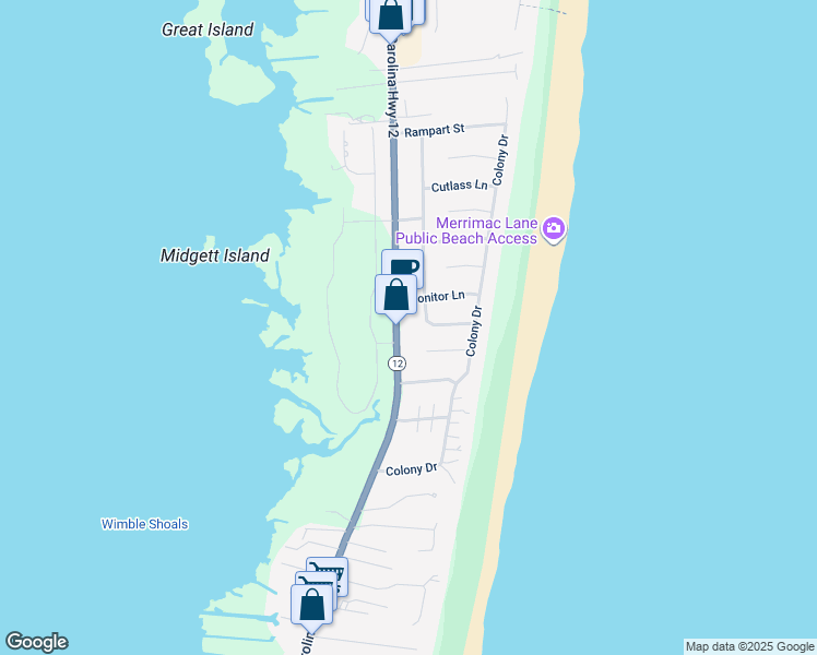 map of restaurants, bars, coffee shops, grocery stores, and more near 26412 Galleon Drive in Dare County