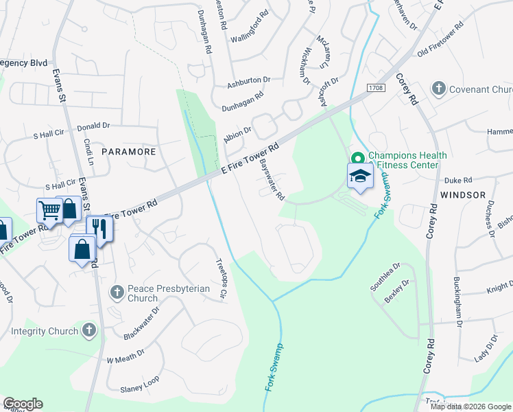 map of restaurants, bars, coffee shops, grocery stores, and more near 4175 Dudleys Grant Drive in Winterville