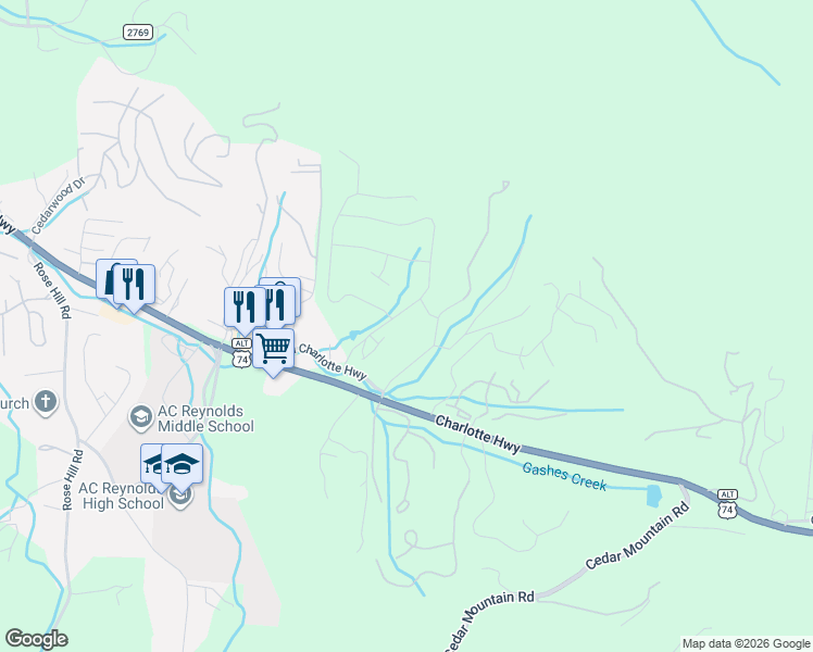 map of restaurants, bars, coffee shops, grocery stores, and more near 35 Cypress Hollow Road in Asheville
