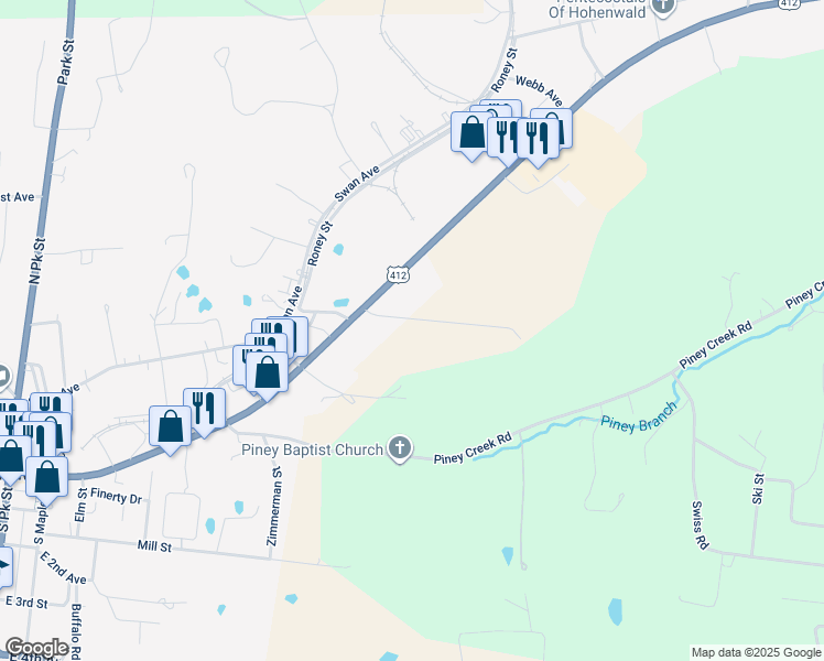 map of restaurants, bars, coffee shops, grocery stores, and more near 213 Joe Avenue in Hohenwald