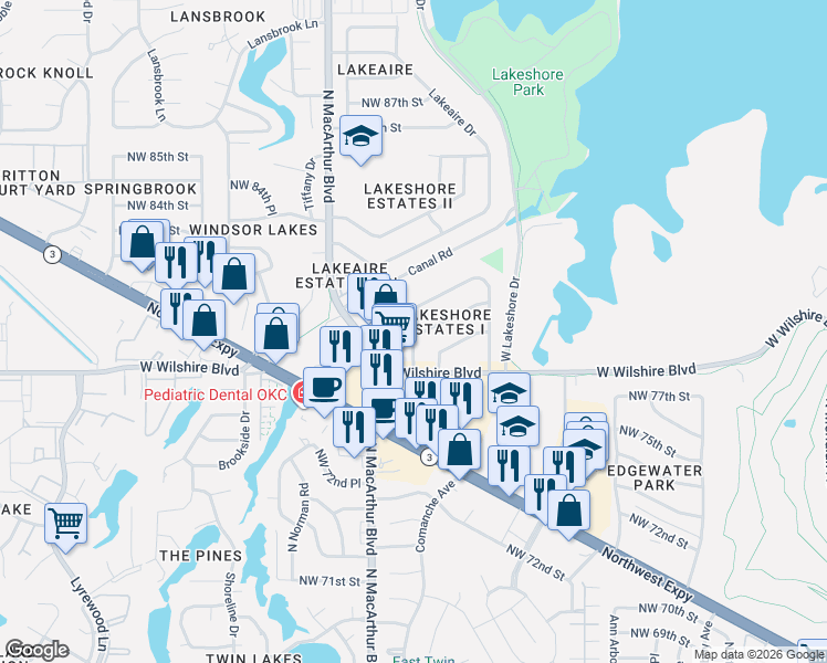 map of restaurants, bars, coffee shops, grocery stores, and more near 5740 Melton Drive in Oklahoma City