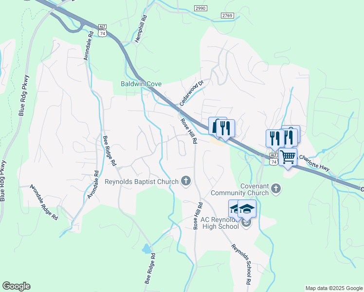 map of restaurants, bars, coffee shops, grocery stores, and more near 34 Cedarcliff Circle in Asheville