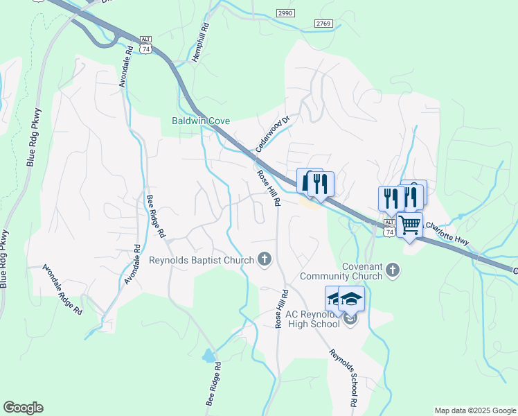 map of restaurants, bars, coffee shops, grocery stores, and more near 34 Cedarcliff Circle in Asheville