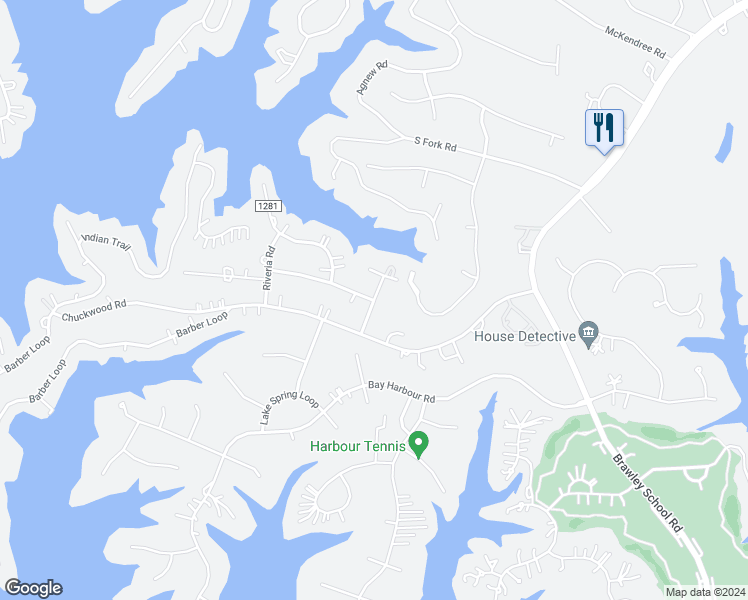 map of restaurants, bars, coffee shops, grocery stores, and more near Seagrove Lane in Mooresville