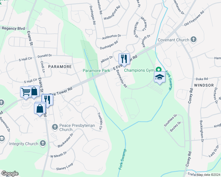 map of restaurants, bars, coffee shops, grocery stores, and more near 4165 Dudleys Grant Drive in Winterville