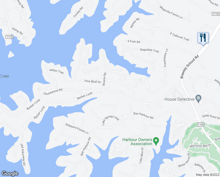 map of restaurants, bars, coffee shops, grocery stores, and more near 266 Chuckwood Road in Mooresville