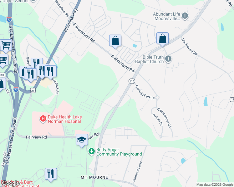 map of restaurants, bars, coffee shops, grocery stores, and more near 1330 Mecklenburg Highway in Mooresville