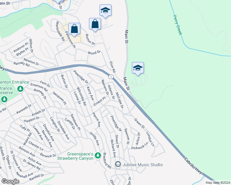 map of restaurants, bars, coffee shops, grocery stores, and more near 2333 McCabe Drive in Cambria