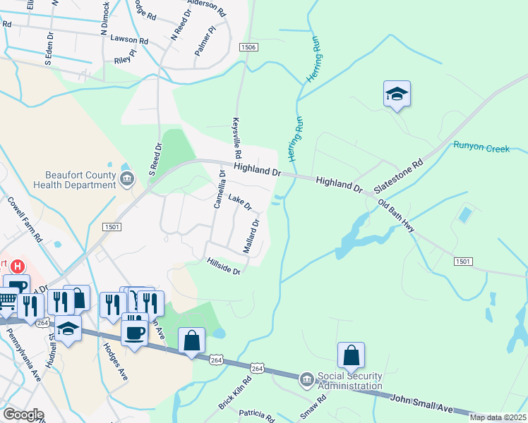 map of restaurants, bars, coffee shops, grocery stores, and more near 219 Mallard Drive in Washington