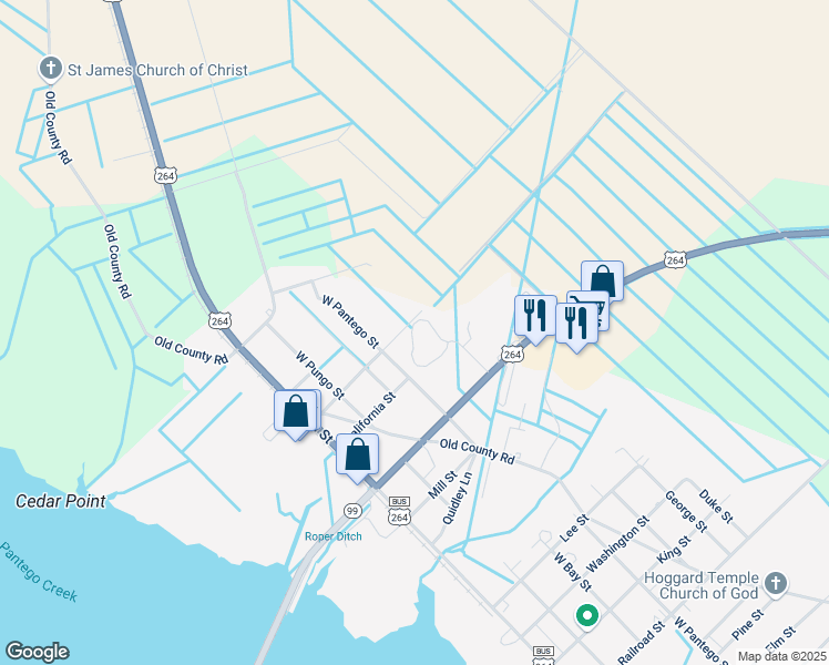 map of restaurants, bars, coffee shops, grocery stores, and more near 944 Pungo Village Road in Belhaven