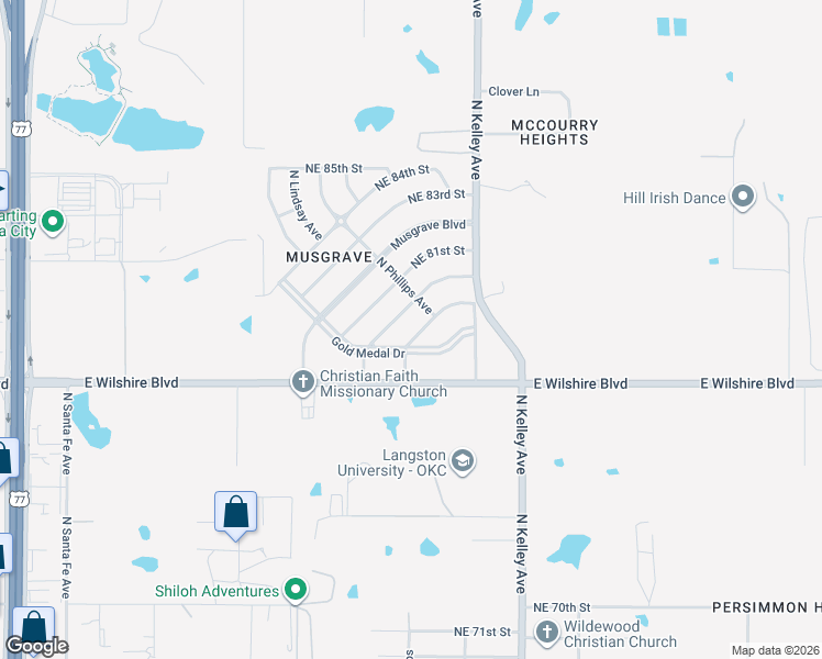 map of restaurants, bars, coffee shops, grocery stores, and more near 717 Northeast 79th Place in Oklahoma City