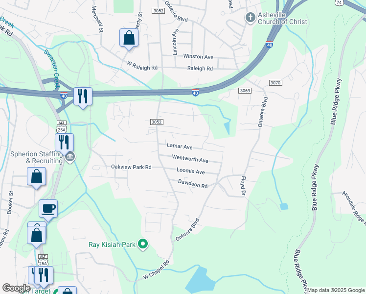 map of restaurants, bars, coffee shops, grocery stores, and more near 26 Lamar Avenue in Asheville