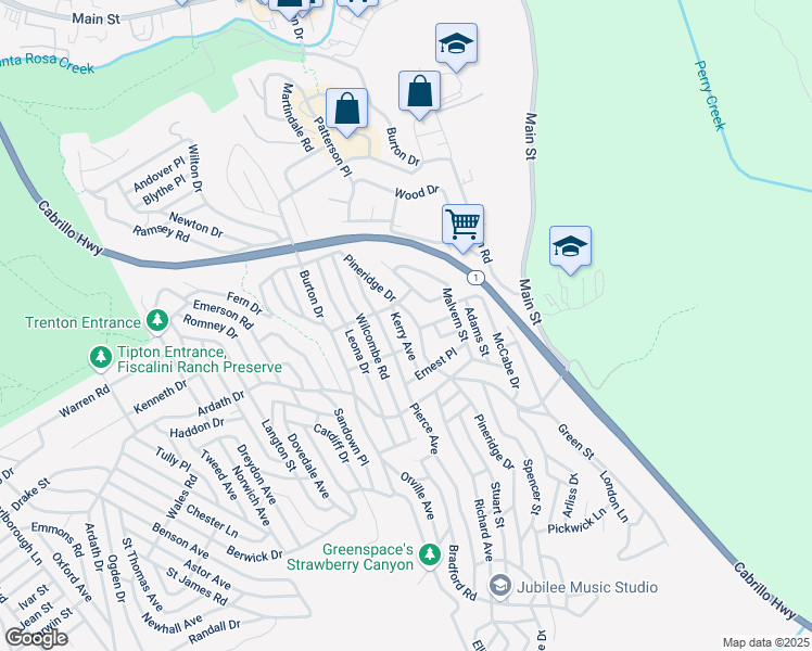 map of restaurants, bars, coffee shops, grocery stores, and more near 2485 Kerry Avenue in Cambria